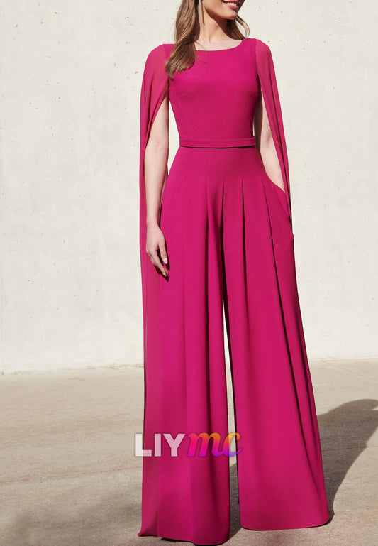 Scoop Long Sleeves Jumpsuit Mothe of Bride Dress