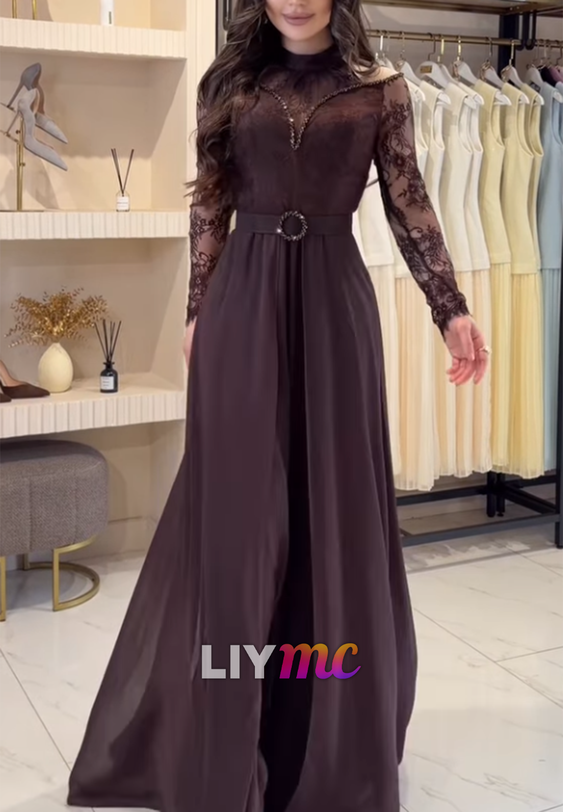 Scoop Long Sleeves Lace Appliques Jumpsuits