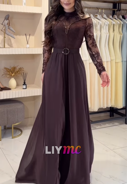 Scoop Long Sleeves Lace Appliques Jumpsuits
