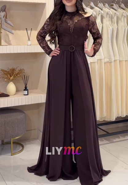 Scoop Long Sleeves Lace Appliques Jumpsuits