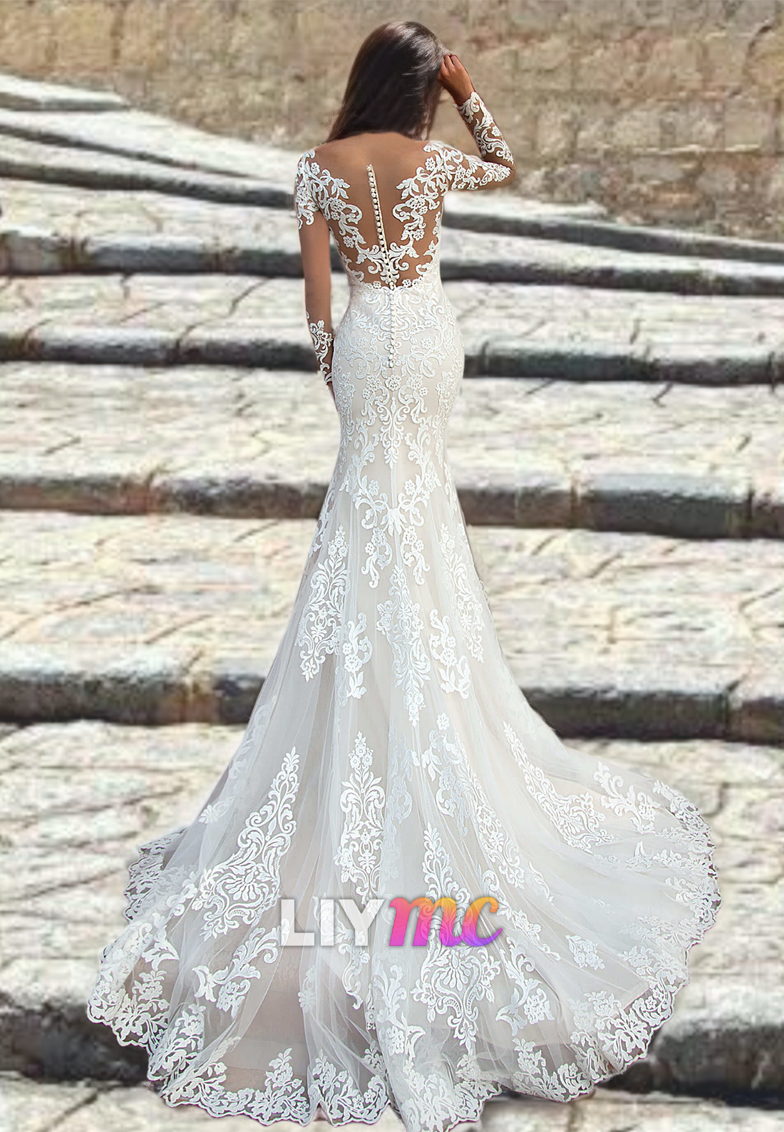 Sweetheart Long Sleeves Lace Appliques Mermaid Wedding Dress