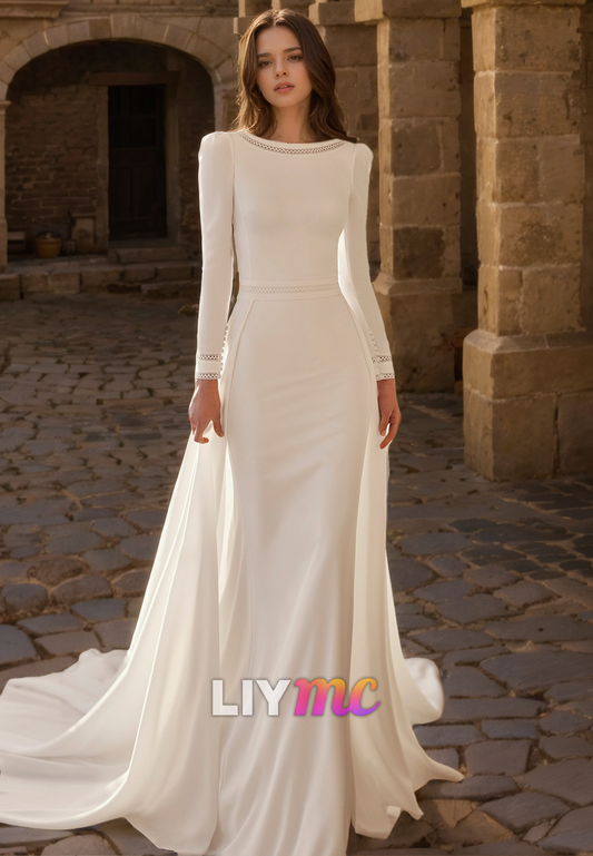 Scoop Long Sleeves Long Sleeves Mermaid Wedding Dress