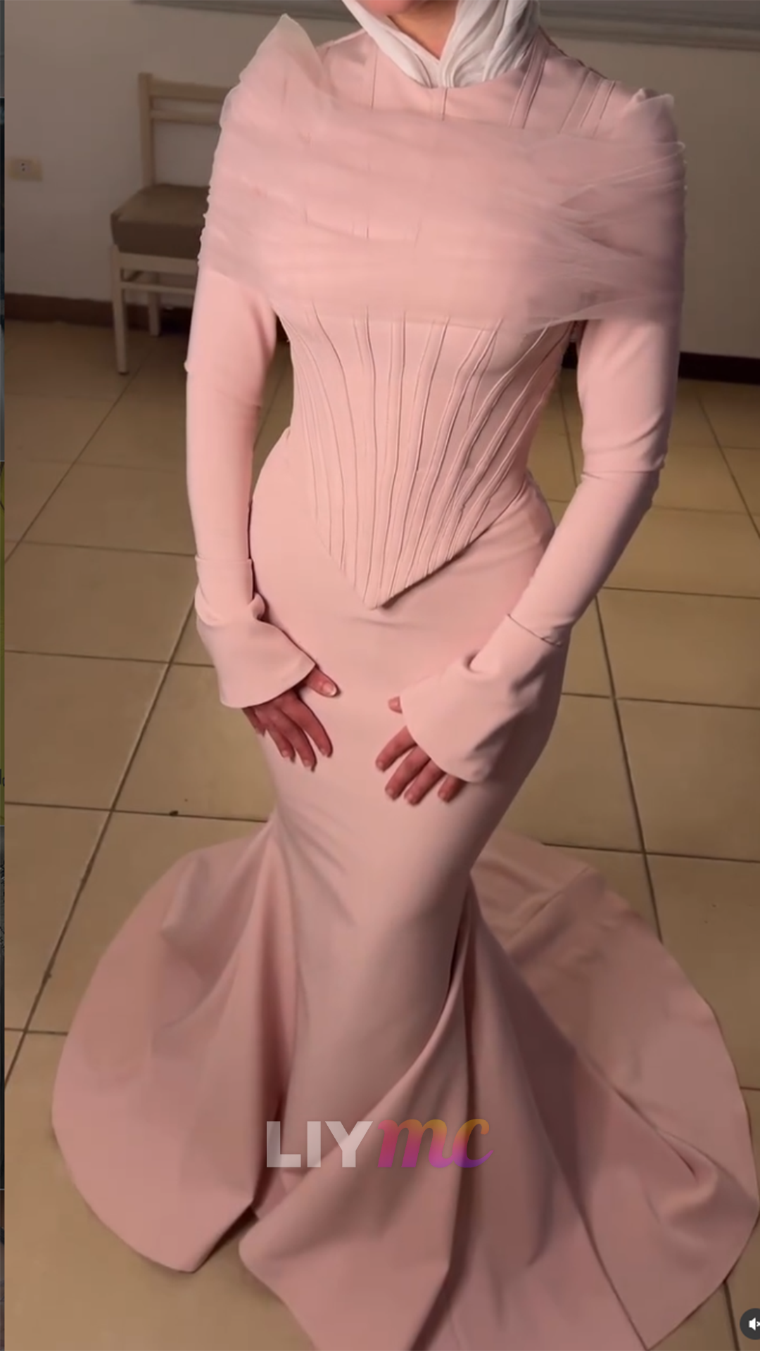 Scoop Long Sleeves Mermaid Evening Dress