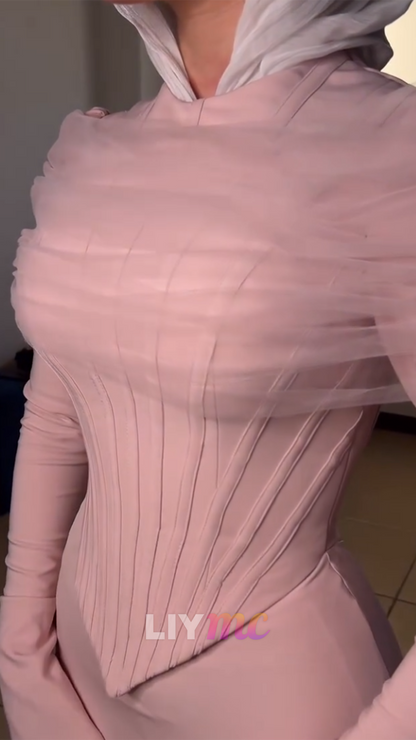 Scoop Long Sleeves Mermaid Evening Dress