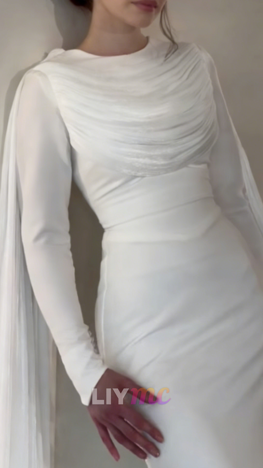 Scoop Long Sleeves Mermaid Satin Wedding Dress