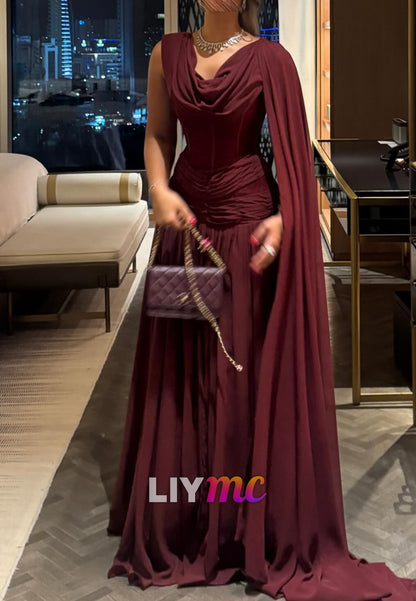 Scoop Long Sleeves Pleated A-Line Formal Dress