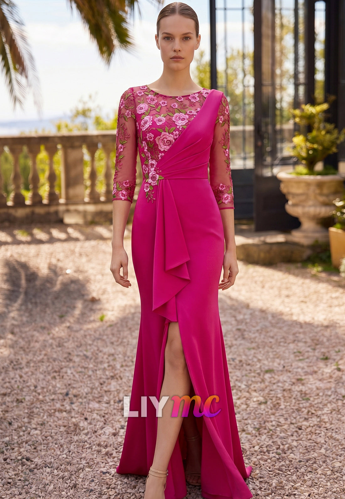 Scoop Long Sleeves Sequins Appliques Mermaid Mother of Bride Dress