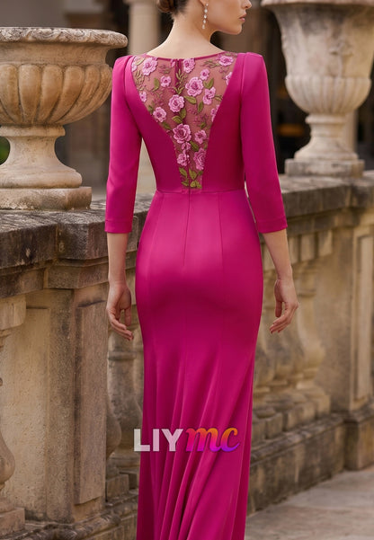 Scoop Long Sleeves Sequins Appliques Mermaid Mother of Bride Dress