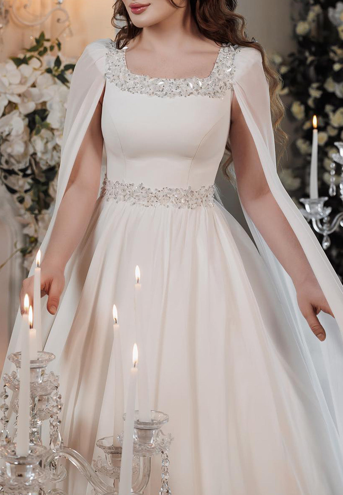 Scoop Long Sleeves Sleek Beaded A-Line Wedding Dress