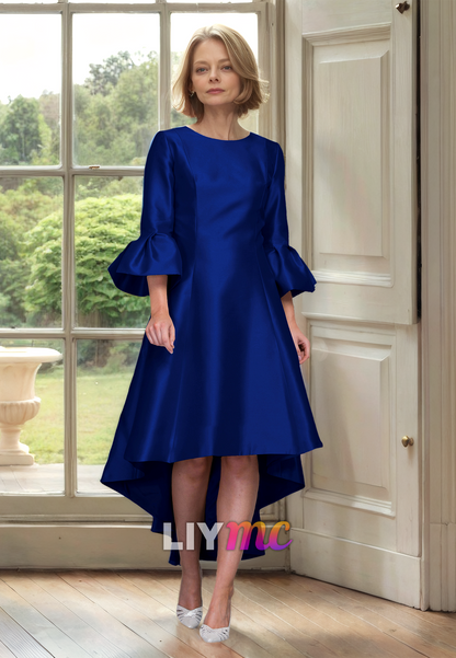 Scoop Long Sleeves Sleek Satin High Low A-Line Mother of Bride Dress