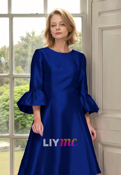 Scoop Long Sleeves Sleek Satin High Low A-Line Mother of Bride Dress