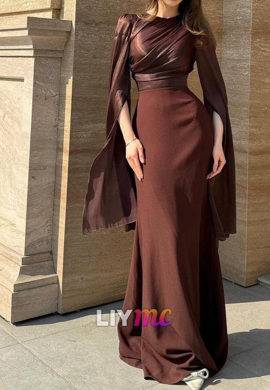 Scoop Long Sleeves Sleek Sheath Formal Dress Wedding Guest Dress