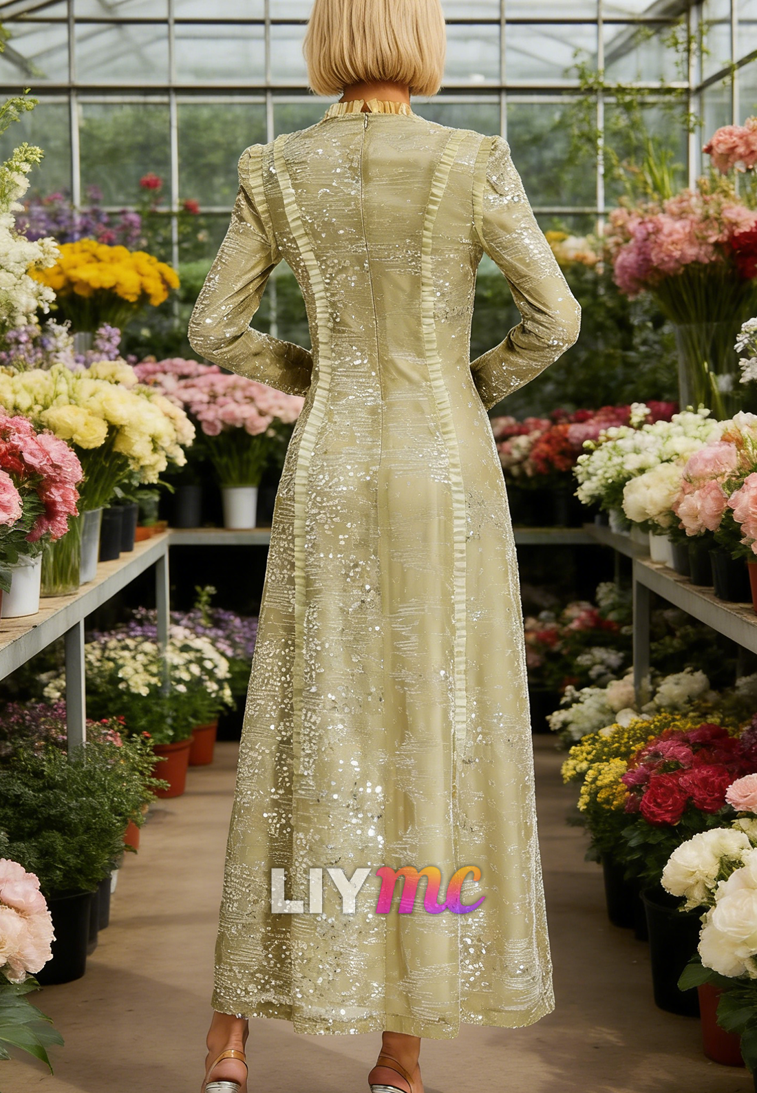 Scoop Long Sleeves Sparkly A-Line Mother of Bride Dress