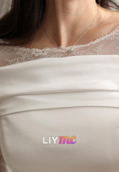 Scoop Long Sleevess Lace Appliques Mermaid Wedding Dress