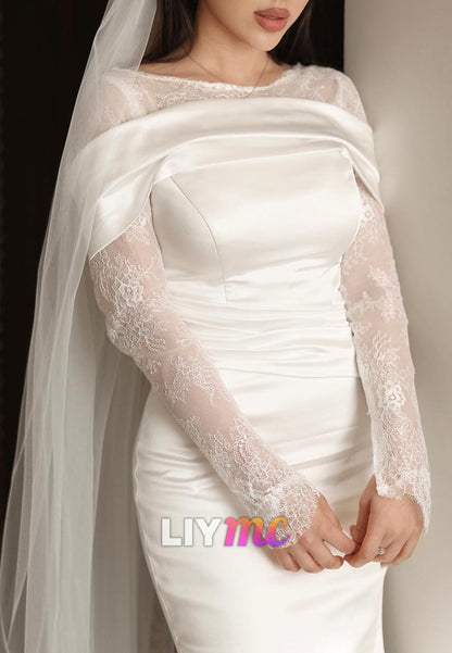 Scoop Long Sleevess Lace Appliques Mermaid Wedding Dress