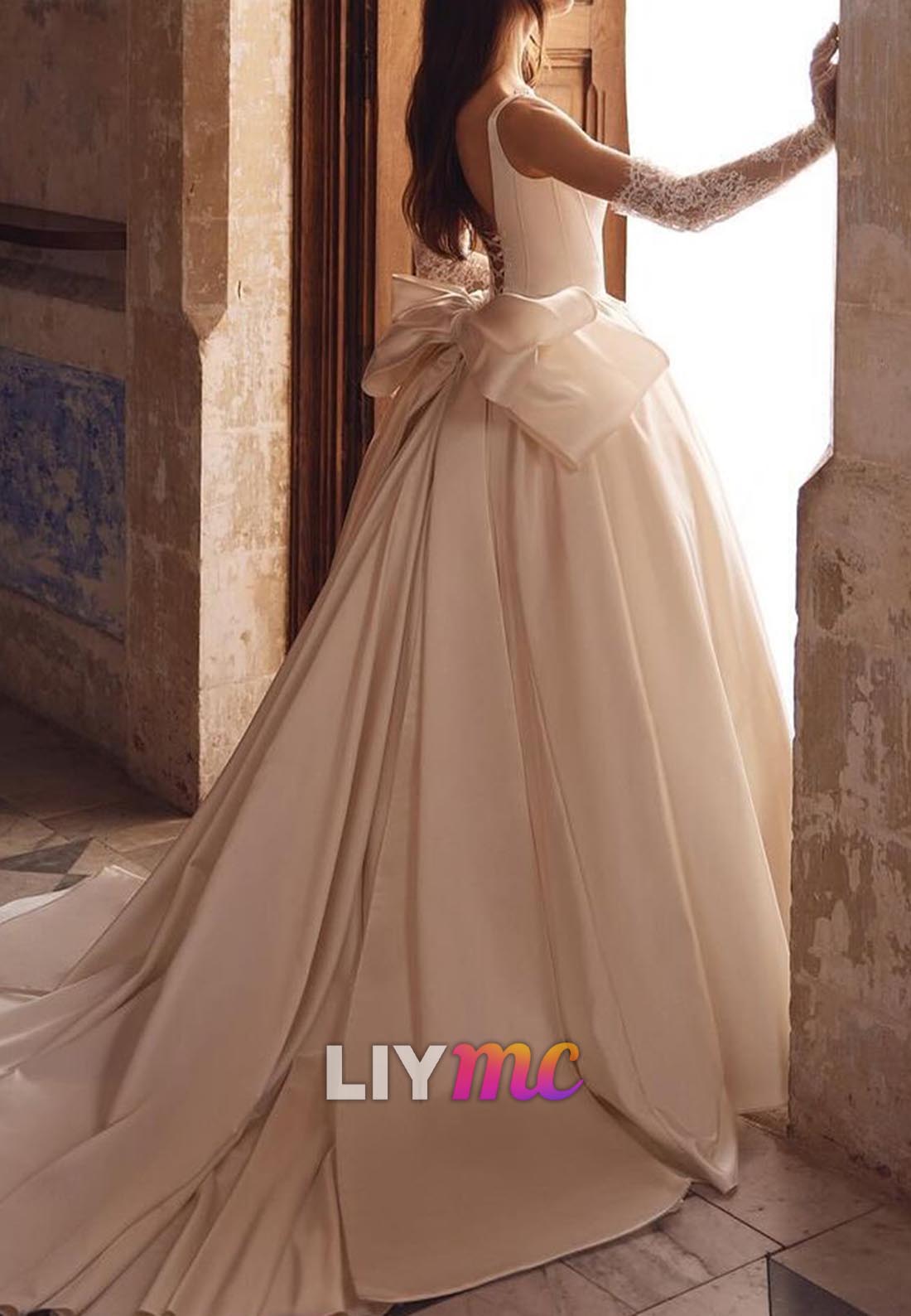 Scoop Pleated Sleeveless Bowknot A-Line Wedding Dress
