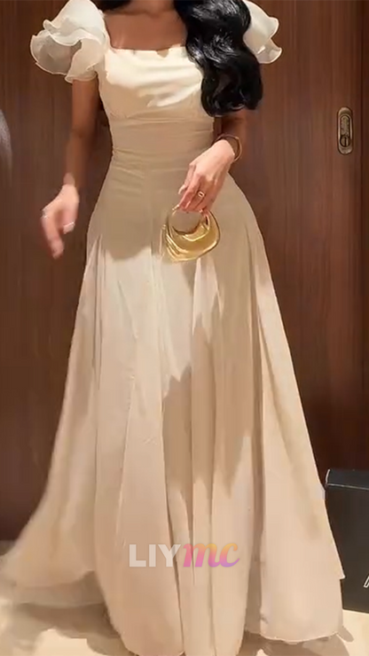 Scoop Short Sleeves A-Line Formal Party Dress