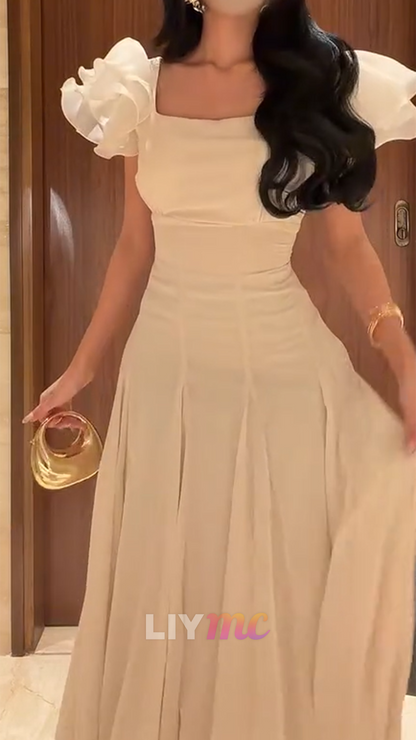 Scoop Short Sleeves A-Line Formal Party Dress