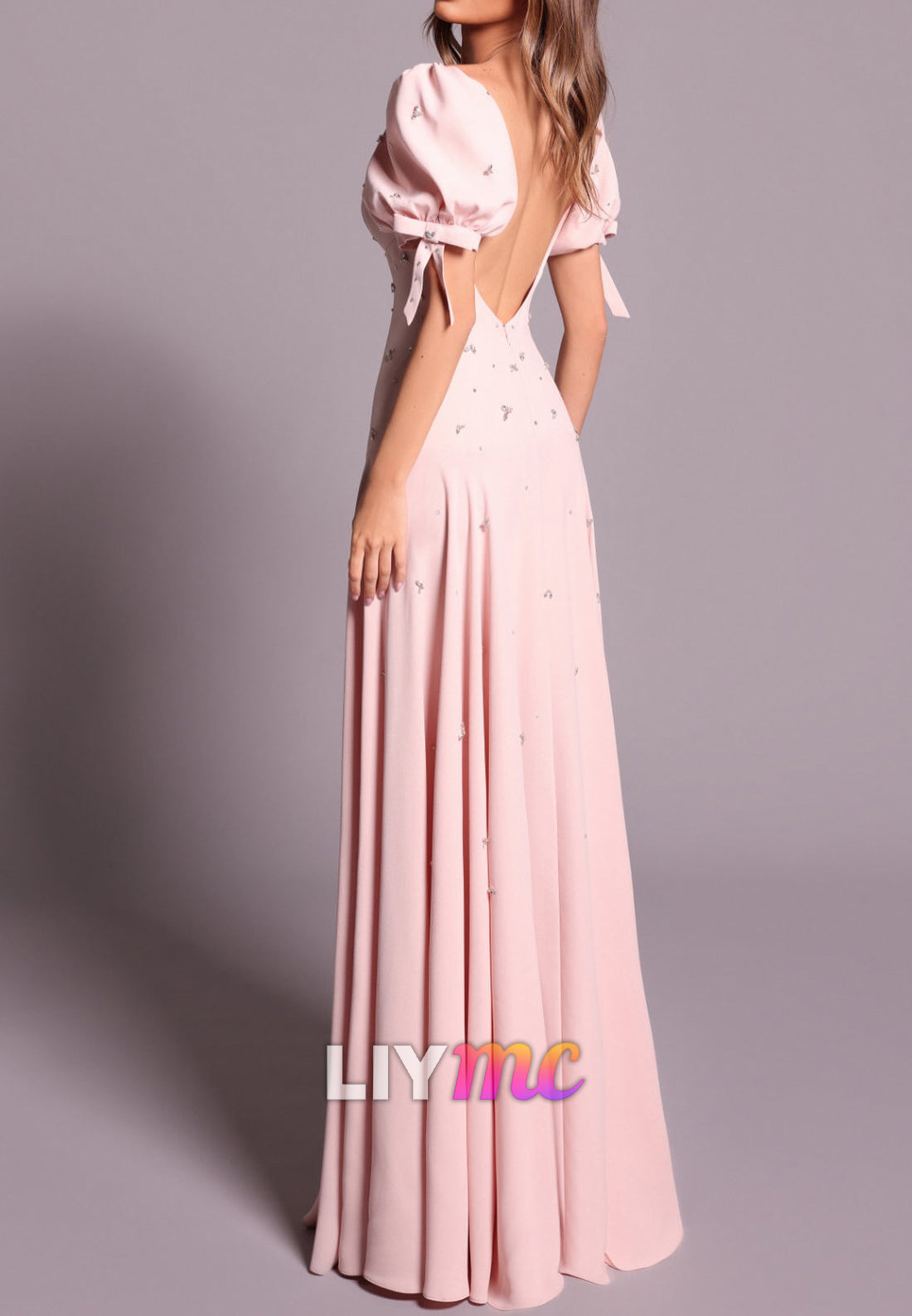 Scoop Short Sleeves Beaded A-Line Prom Dress