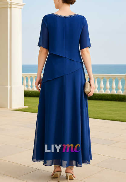 Scoop Short Sleeves Chiffon A-Line Mother of Bride Dress