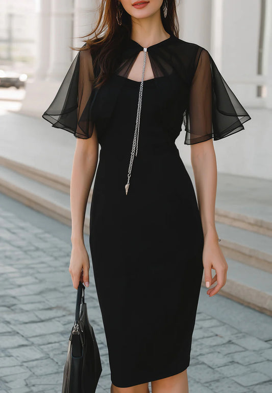 Scoop Short Sleeves Sheath Cocktail Dress