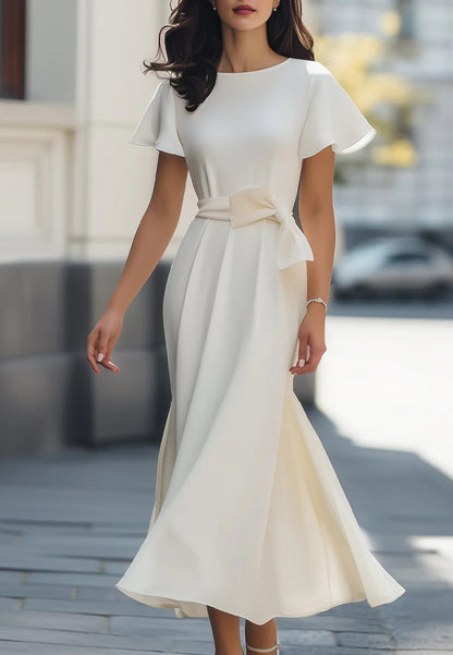 Scoop Short Sleeves Sleek Sheath Semi-Formal Dress
