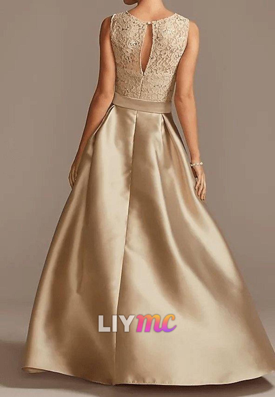 Scoop Sleeveless Appliques A-Line Mother of Bride Dress