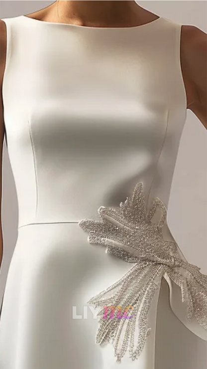 Scoop Sleeveless Appliques Sheath Short Wedding Guest Dress