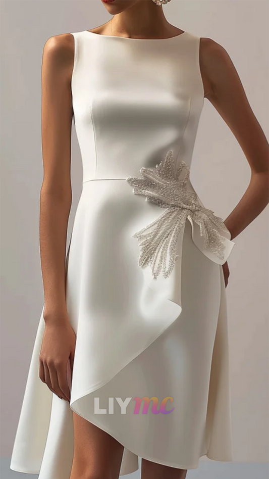 Scoop Sleeveless Appliques Sheath Short Wedding Guest Dress