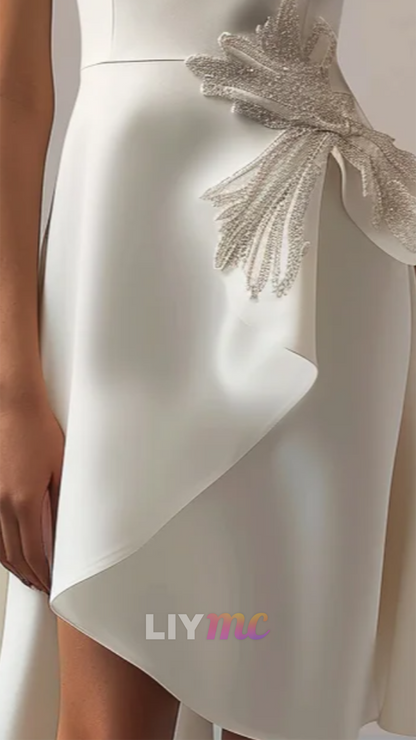 Scoop Sleeveless Appliques Sheath Short Wedding Guest Dress