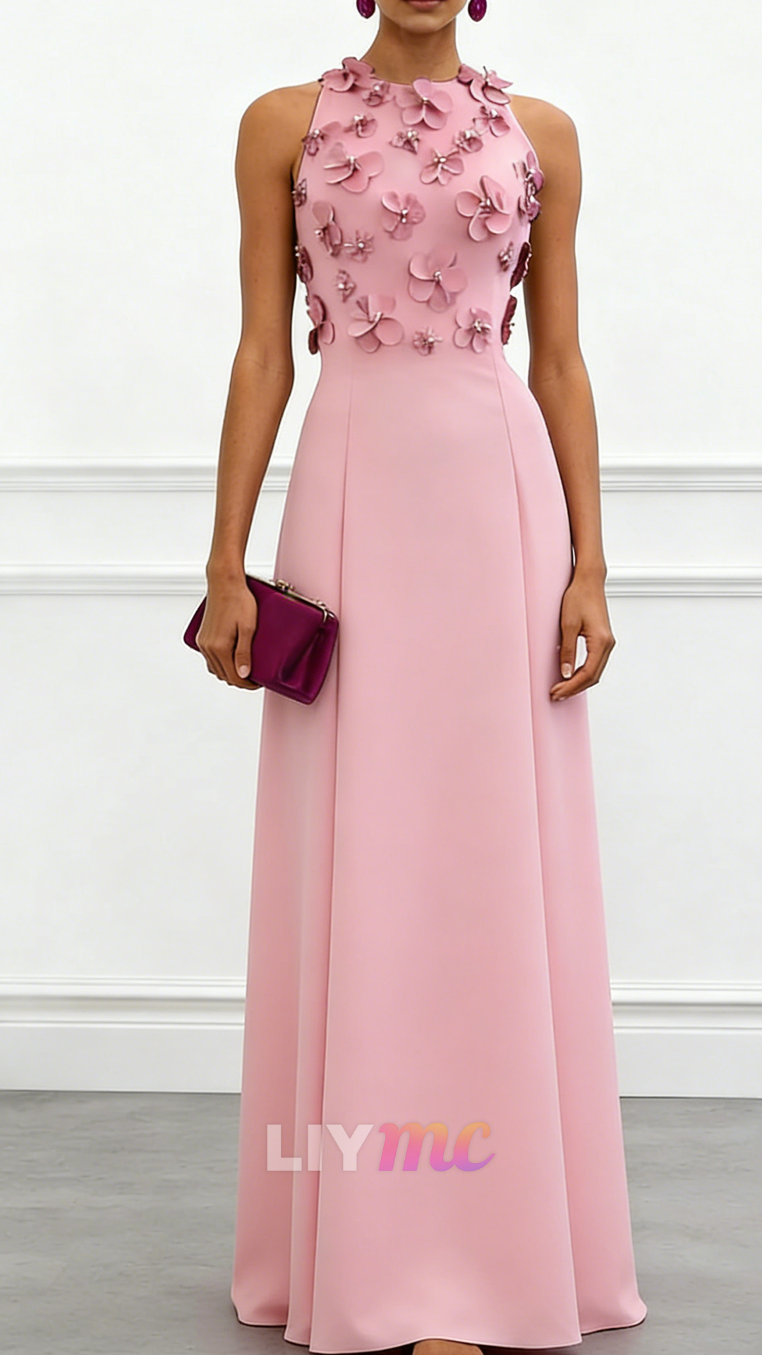 Scoop Sleeveless Floral Embellished A-Line Weddingg Guest Dress