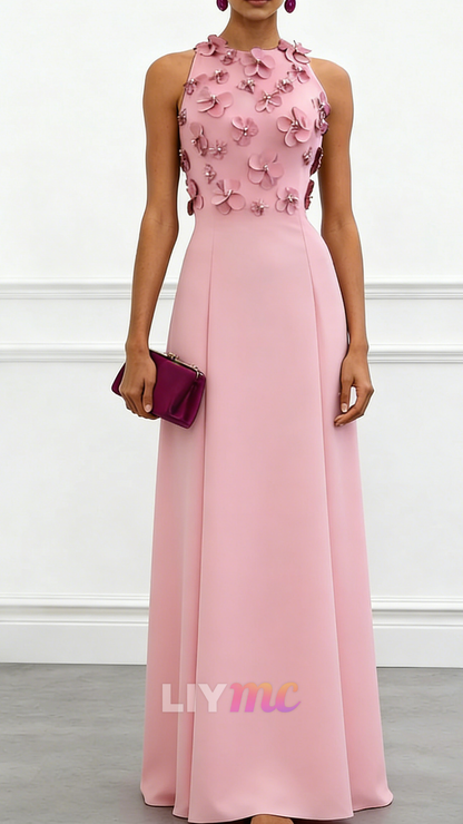 Scoop Sleeveless Floral Embellished A-Line Weddingg Guest Dress