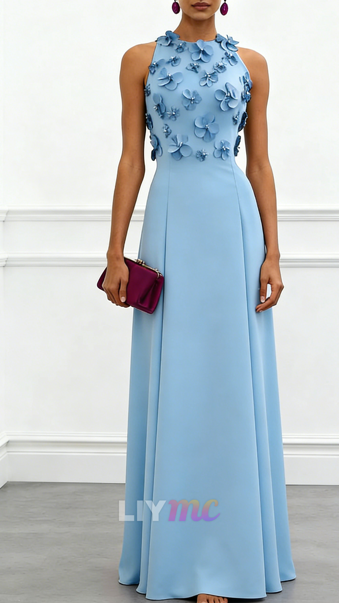 Scoop Sleeveless Floral Embellished A-Line Weddingg Guest Dress