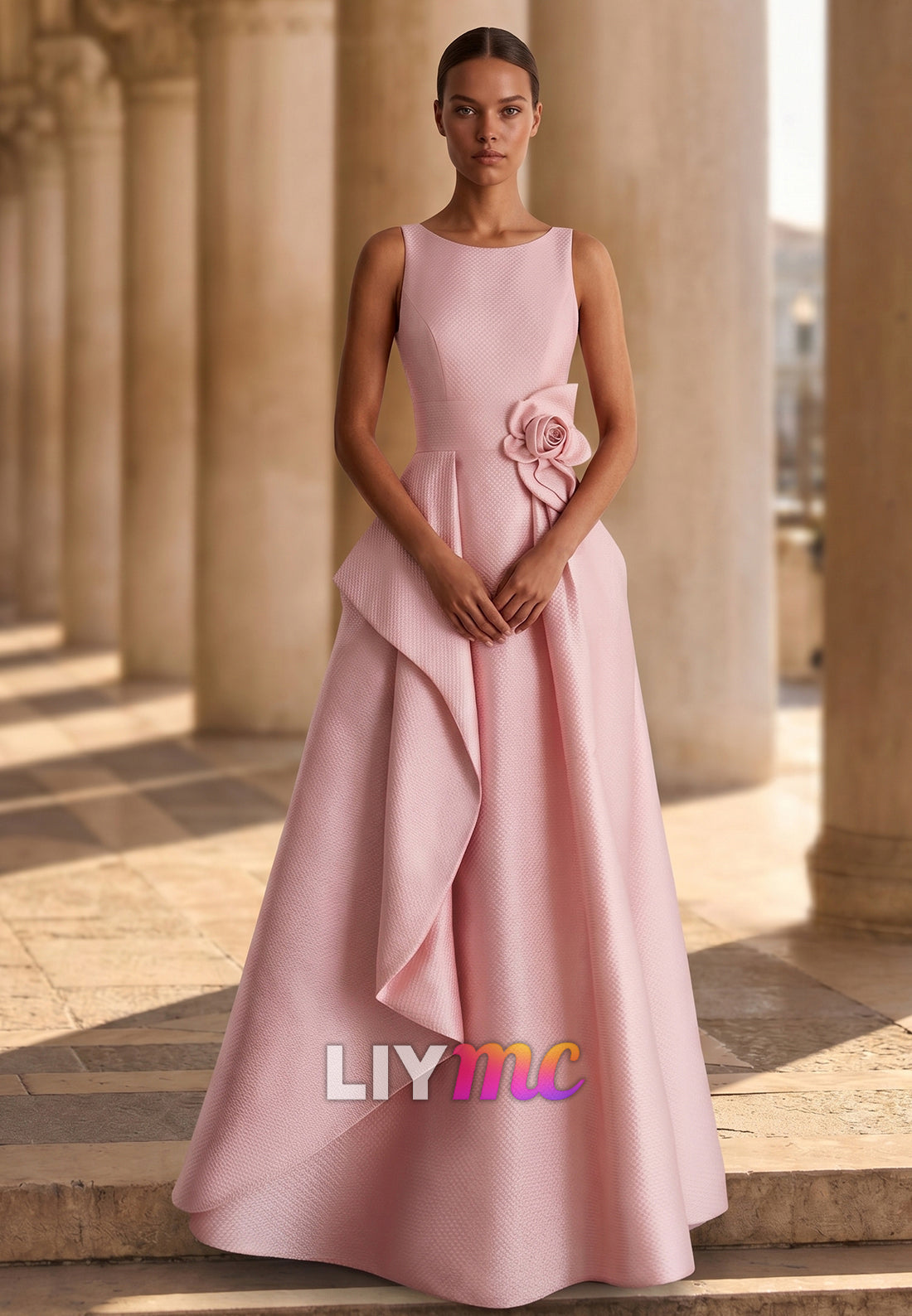 Scoop Sleeveless Satin A-Line Mother of Bride Dress