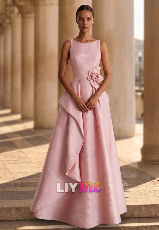 Scoop Sleeveless Satin A-Line Mother of Bride Dress