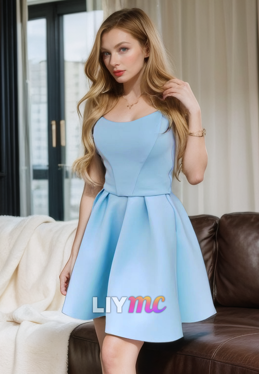 Scoop Sleeveless Sleek Satin Pleated A-Line Short Homecoming Dress