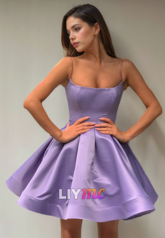 Scoop Sleeveless Sleek Satin Pleated A-Line Short Homecoming Dress