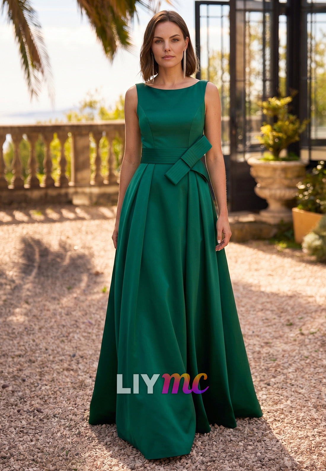 Scoop Sleevelesss Satin A-Line Mother of Bride Dress