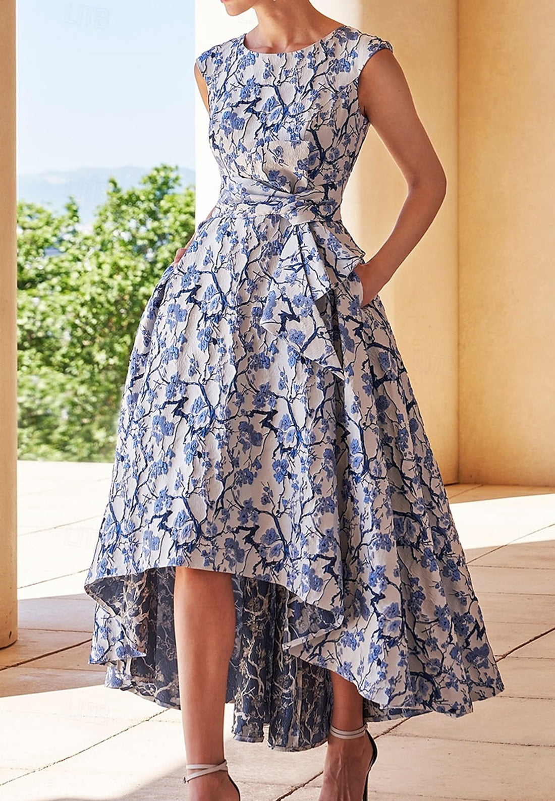 Scoop Sleevels Floral Printed A-Line Cocktail Mother of Bride Dress