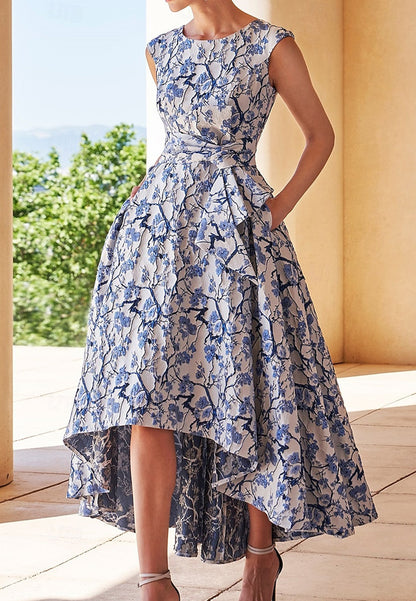 Scoop Sleevels Floral Printed A-Line Cocktail Mother of Bride Dress
