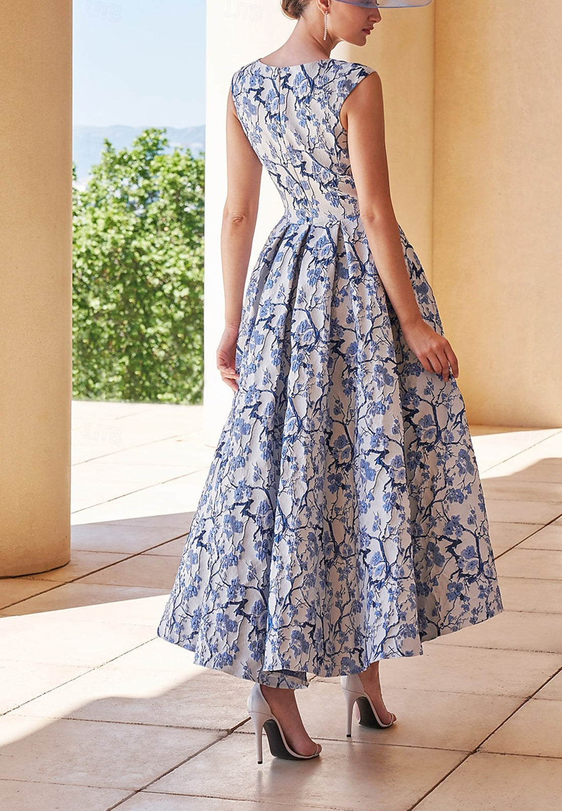 Scoop Sleevels Floral Printed A-Line Cocktail Mother of Bride Dress