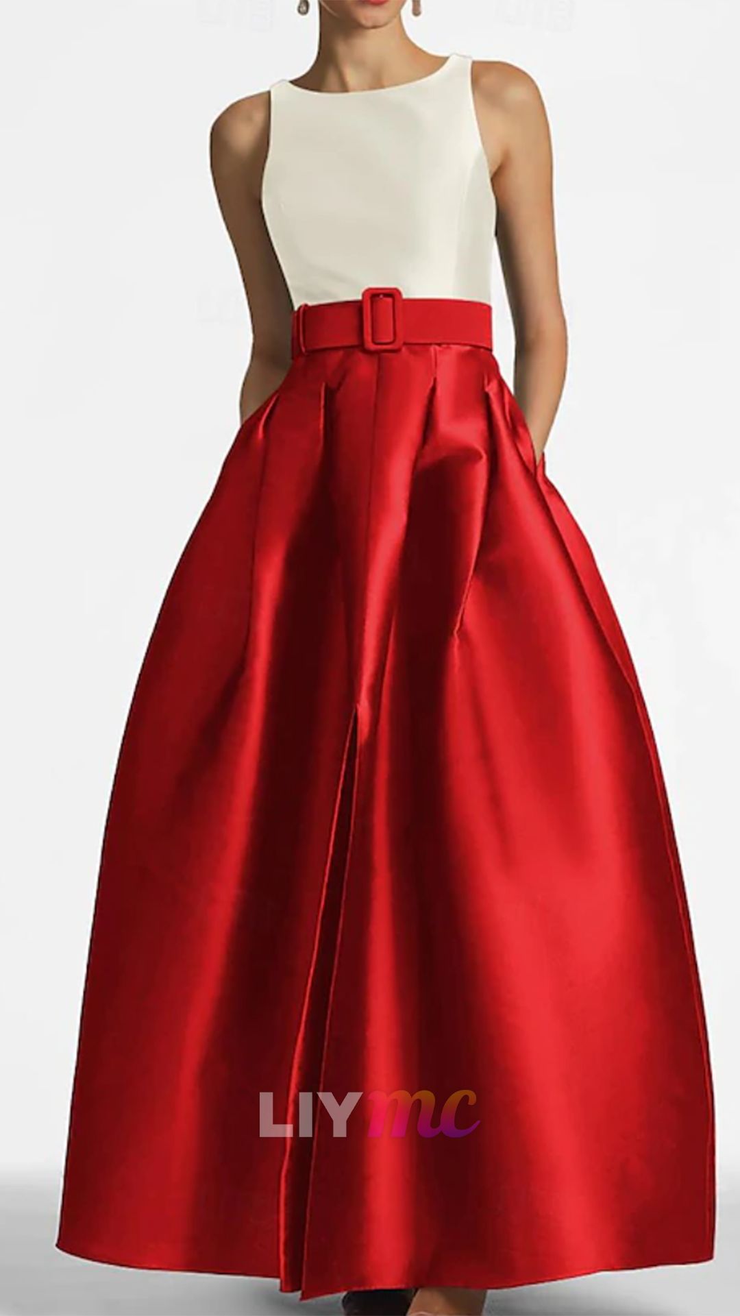 Scoop Sleeves Pocket Satin A-Line Mother of Bride Dress