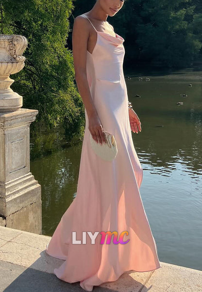 Scoop Spaghetti Straps Backless Sleek Sheath Formal Dress