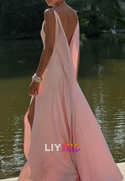Scoop Spaghetti Straps Backless Sleek Sheath Formal Dress