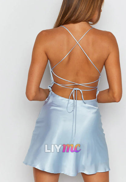 Scoop Spaghetti Straps Sleek A-Line Homecoming Dress