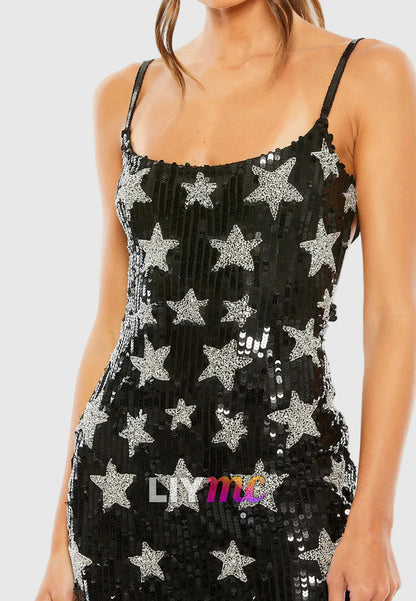 Scoop Spaghetti Straps Star Embellished Mermaid Prom Dress