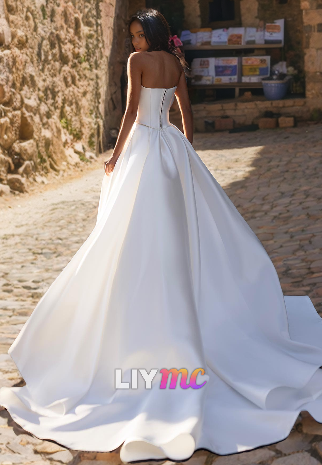 Scoop Strapless Beaded High Slit A-Line Wedding Dress