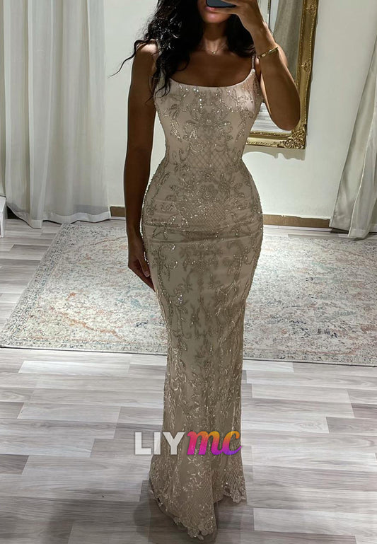 Scoop Straps Appliques Mermaid Prom Dress