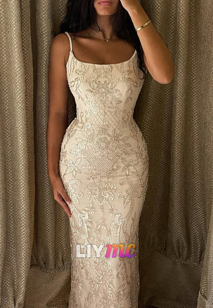 Scoop Straps Appliques Mermaid Prom Dress