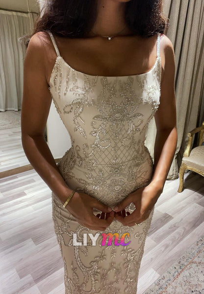 Scoop Straps Appliques Mermaid Prom Dress